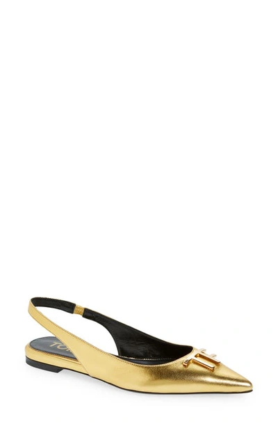 Tom Ford Metallic Medallion Slingback Ballerina Flats In Gold