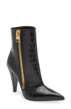 Tom Ford Croco Zip Stiletto Ankle Boots In Black