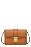 Mcm Tracy Small Monogram Shoulder Bag In Cognac/gold