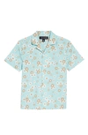 Treasure & Bond Kids' Button-up Camp Shirt In Teal Turquoise Daisy Toss