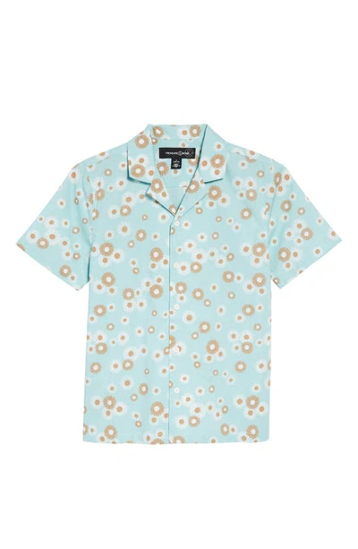 Treasure & Bond Kids' Button-up Camp Shirt In Teal Turquoise Daisy Toss