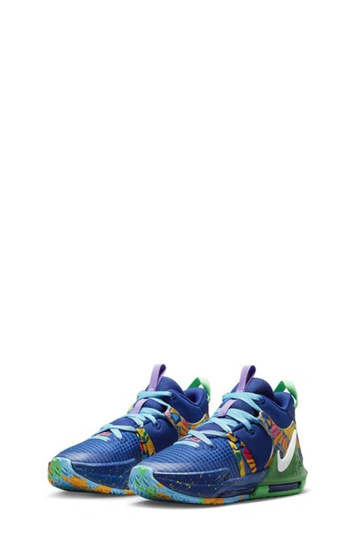 Nike Kids' Lebron Witness 7 Basketball Shoe In Blue/ Electric Algae/ White