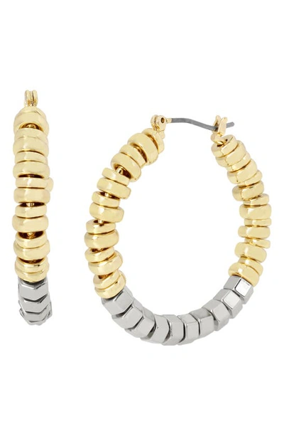 Allsaints Hexagon Beaded Hoop Earrings In Two Tone In Gold/silver
