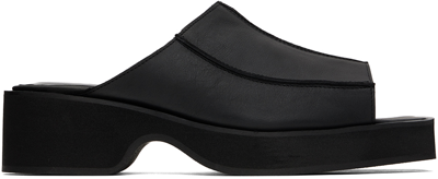 Eckhaus Latta Block Heel Leather Sandals In Black Leather