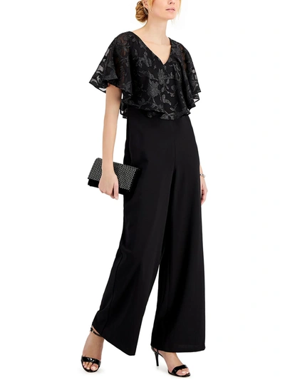 Connected Apparel Womens Cape Overlay Metallic Jumpsuit In Black