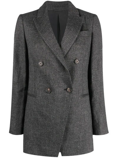 Brunello Cucinelli 混色效果双排扣西装夹克 In Gray