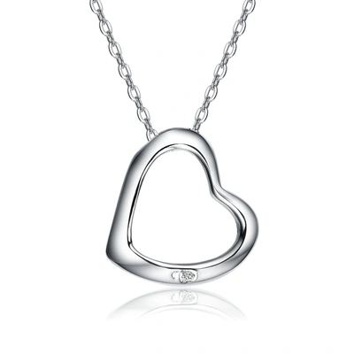 Rachel Glauber Ra White Gold Plated Heart Pendant Necklace In Silver