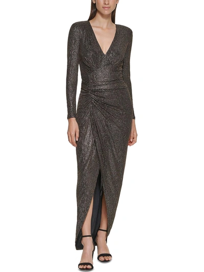 Vince Camuto Petites Womens Metallic V-neck Evening Dress In Gold