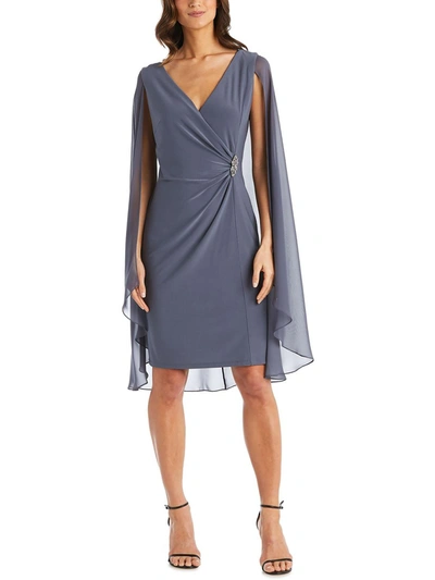 R & M Richards Petites Womens Chiffon Embellished Cocktail And Party Dress In Blue