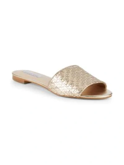 Saks Fifth Avenue Woven Leather Slides In Gold