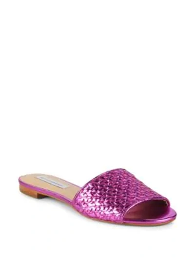 Saks Fifth Avenue Woven Leather Slides In Pink
