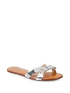 Saks Fifth Avenue Bow Leather Slides In Silver