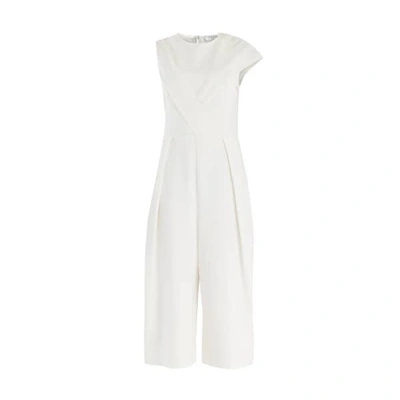 Paisie Cropped Jumpsuit With Front Pleat Detail White