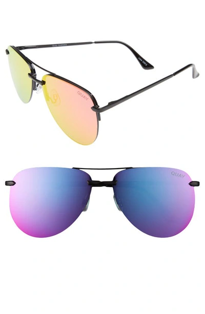 Quay The Playa 56mm Aviator Sunglasses In Black/ Pink
