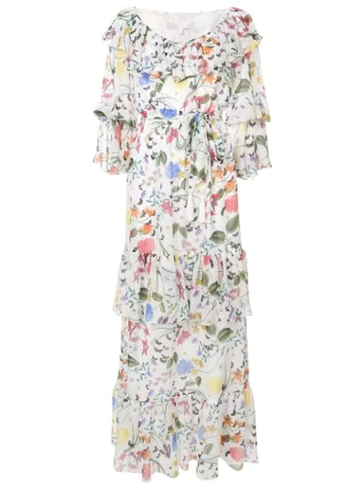 Borgo De Nor Margaux Garden-print Silk Dress White In White Multi