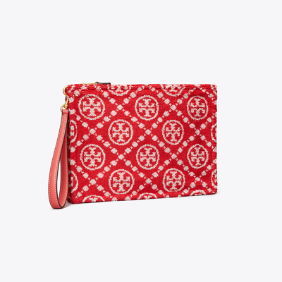 Tory Burch T Monogram Terry Cosmetic Case In Strawberry