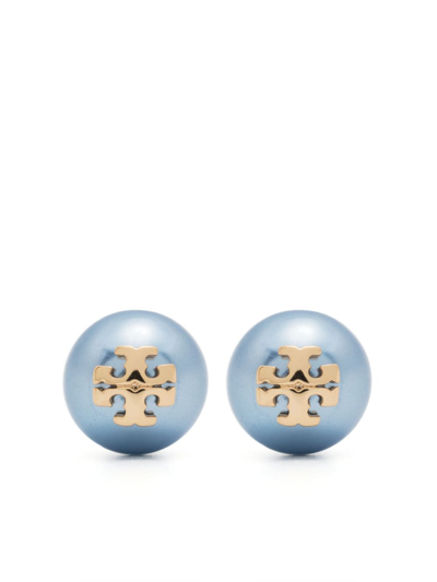 Tory Burch Crystal-pearl Stud Earring In Tory Gold/blue