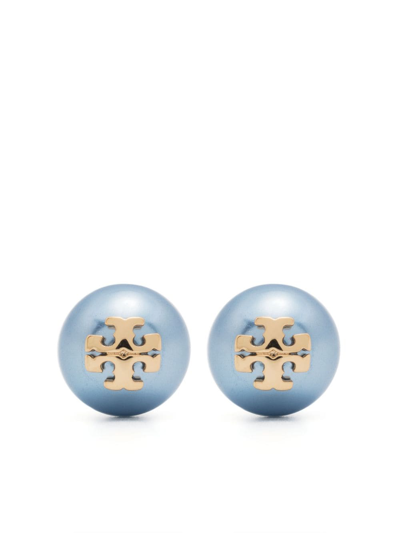 Tory Burch Crystal-pearl Stud Earring In Blue