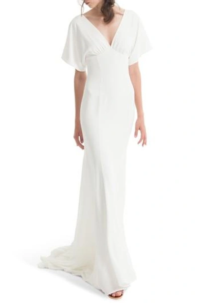 Joanna August Pattie Empire Waist Crepe Gown In White