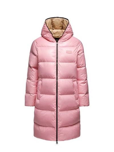 Duvetica Long Hooded Full-zip Down Jacket In Pink