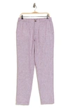 14th & Union Elastic Waist Linen Blend Trim Fit Pants In Burgundy Brick- White Eoe