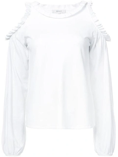 Milly Cold Shoulder Ruffle Top In White