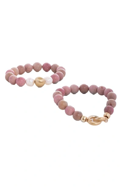 Saachi Set Of 2 Eternity Stretch Bracelets In Pink