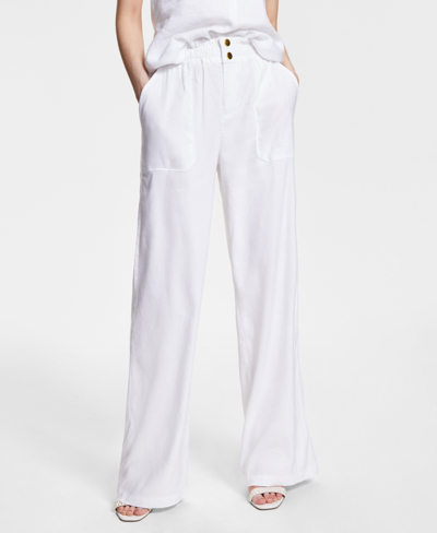 Inc International Concepts Women's Linen Paperbag-waist Pants, Created For Macy's In Bright White