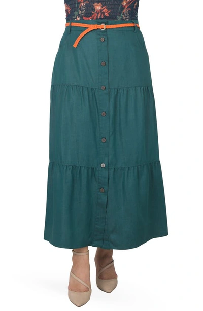 Standards & Practices Denim Maxi Peasant Skirt In Olive