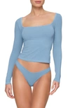 Skims Square Neck Long Sleeve T-shirt In Iris Blue