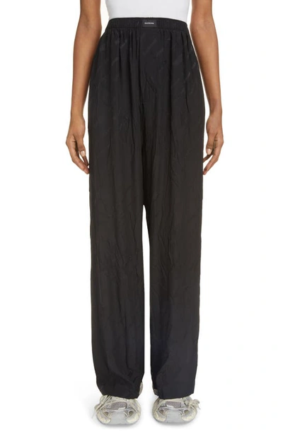 Balenciaga Logo Jacquard Wide Leg Silk Pyjama Trousers In Black