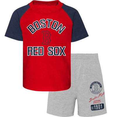 Outerstuff Kids' Preschool Boston Red Sox Red/heather Grey Groundout Baller Raglan T-shirt & Shorts Set