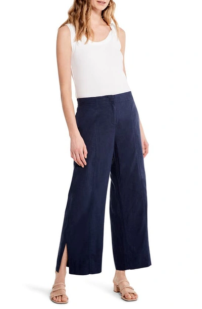 Nic + Zoe Rumba Park Slit Hem Linen Blend Wide Leg Pants In Dark Indigo