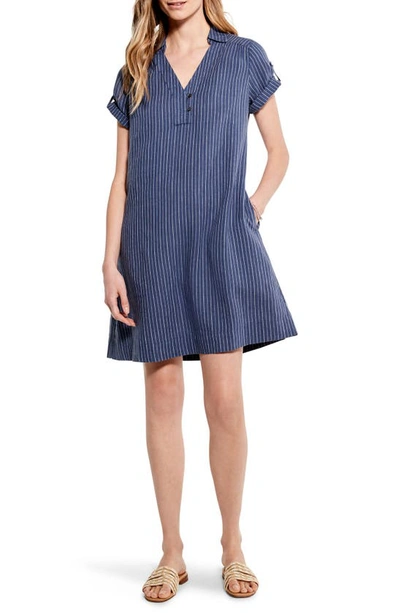 Nic + Zoe Central Park Stripe Linen Blend Shift Dress In Blue