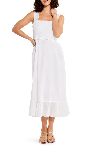 Nic + Zoe Smocked Cotton Lawn Midi Dress In Paper White