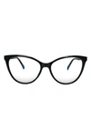Fifth & Ninth Vera 56mm Cat Eye Blue Light Blocking Glasses In Black/ Clear