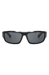 Fifth & Ninth Remi Sporty 61mm Polarized Rectangular Sunglasses In Black/ Black