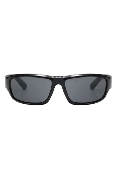 Fifth & Ninth Remi Sporty 61mm Polarized Rectangular Sunglasses In Black/ Black