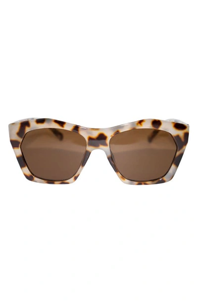 Fifth & Ninth Clara 50mm Polarized Small Geometric Sunglasses In White Torte/ Brown