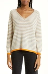 Jumper 1234 Little Stripe V-neck Cashmere Sweater In Brown Cream Orange