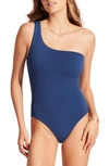 Seafolly Sea Dive One-shoulder One-piece Swimsuit In Ultramarine