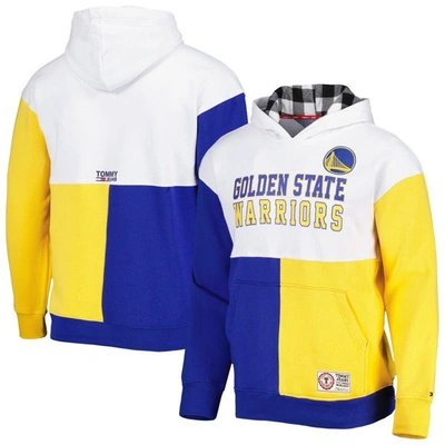 Tommy Jeans Men's  White, Royal Golden State Warriors Andrew Split Pullover Hoodie In White,royal