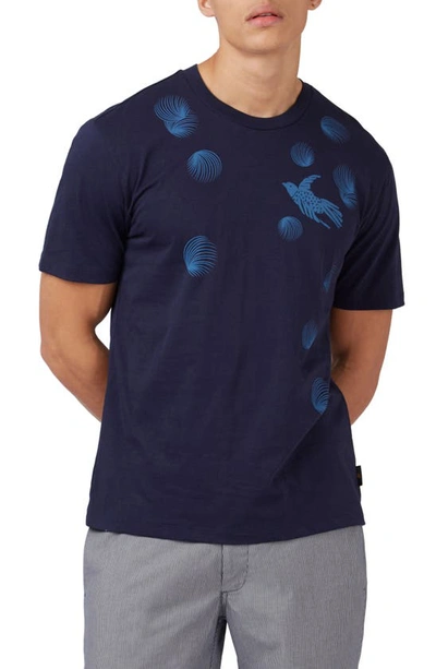 Ben Sherman Geo Bird Print Organic Cotton Graphic T-shirt In Marine
