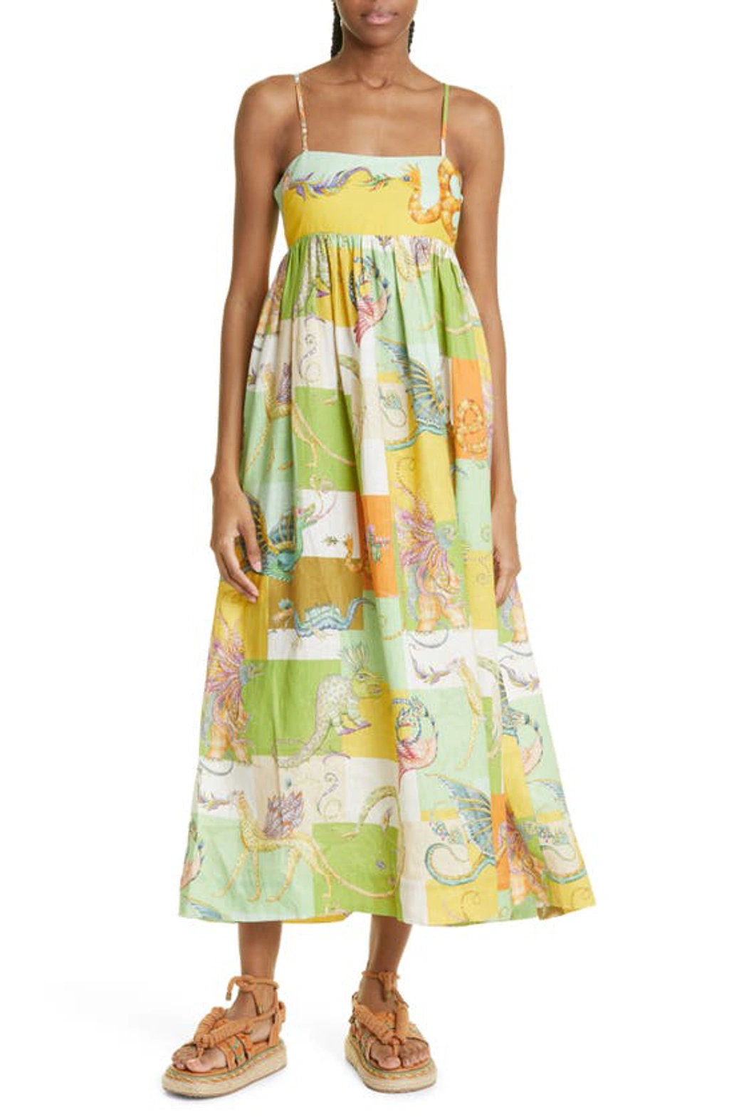 Alemais Jerome Midi Dress In Green Multi | ModeSens