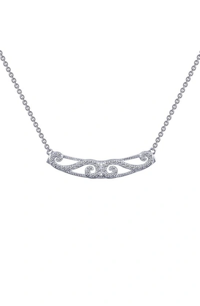 Lafonn Sterling Silver Simulated Diamond Filigree Bar Necklace In Metallic