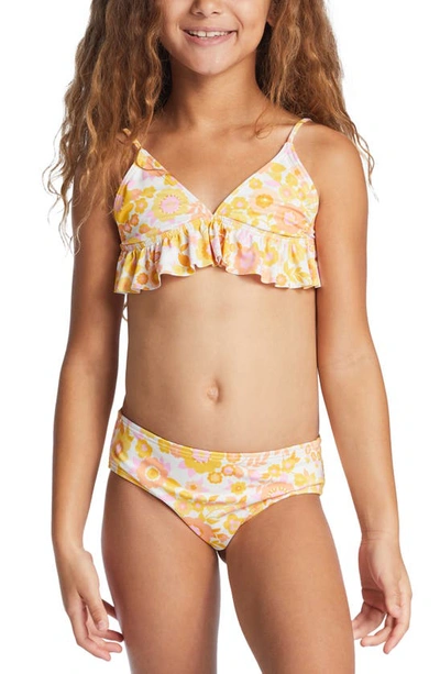 Billabong Kids' Wildflower Ruffle Trim Two-piece Swimsuit In Yellow Multi