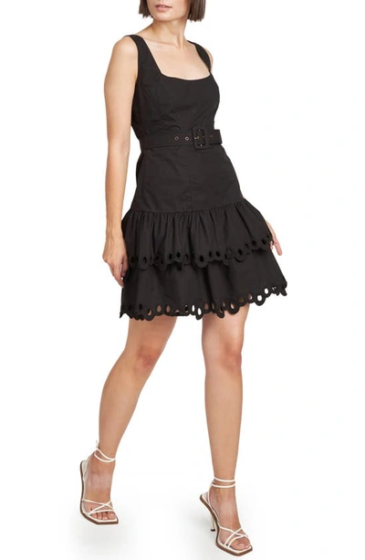 En Saison Crista Tiered Eyelet Detail Cotton Minidress In Black