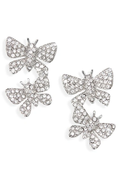 Oscar De La Renta Crystal Butterfly Earrings In Silver