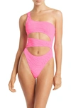 Bound By Bond-eye Rico Cutout One-shoulder One-piece Swimsuit In Pink Tiger