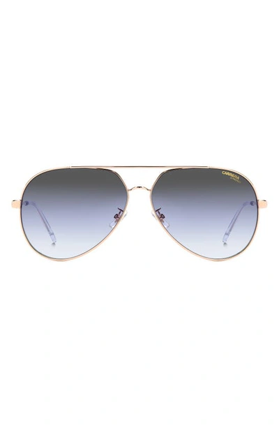 Carrera Eyewear 63mm Polarized Oversize Aviator Sunglasses In Gold Blue/ Grey Shaded Blue